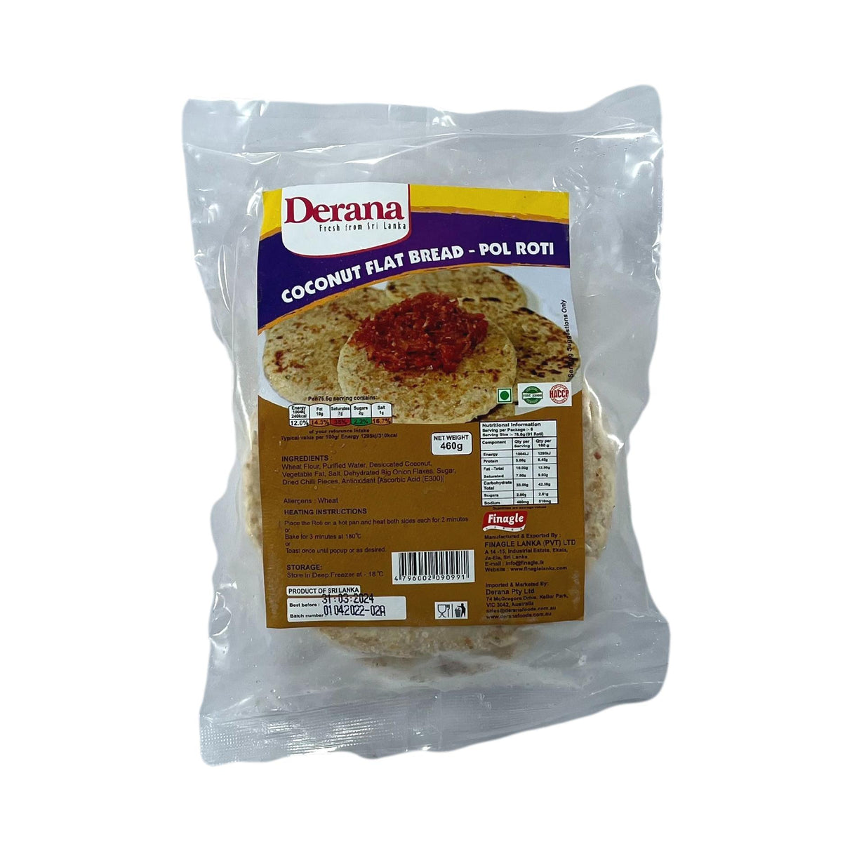 Derana Coconut Flat Bread Pol Roti 460g