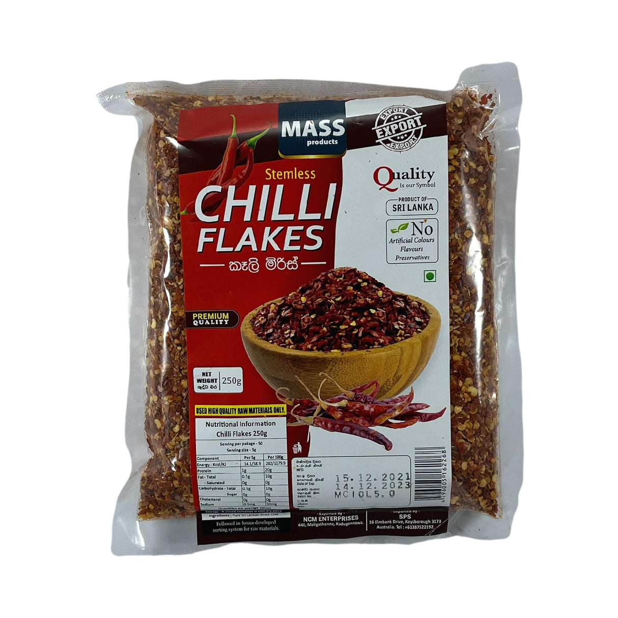 Mass Stemless Chilli Flakes 250g