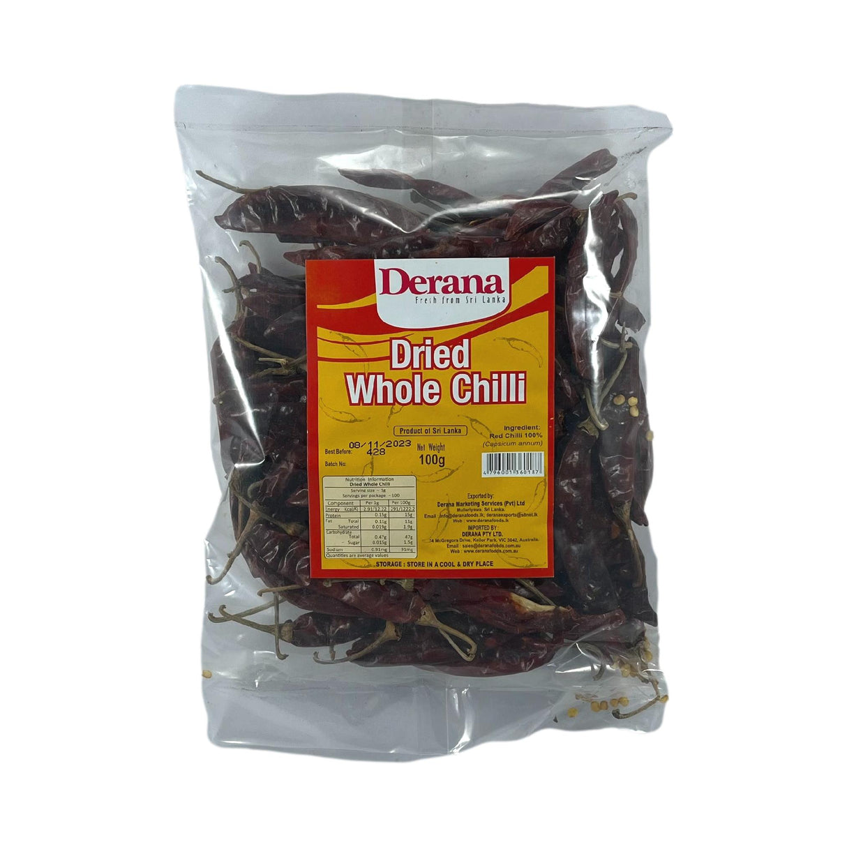 Derana Dried Whole Chilli 100g