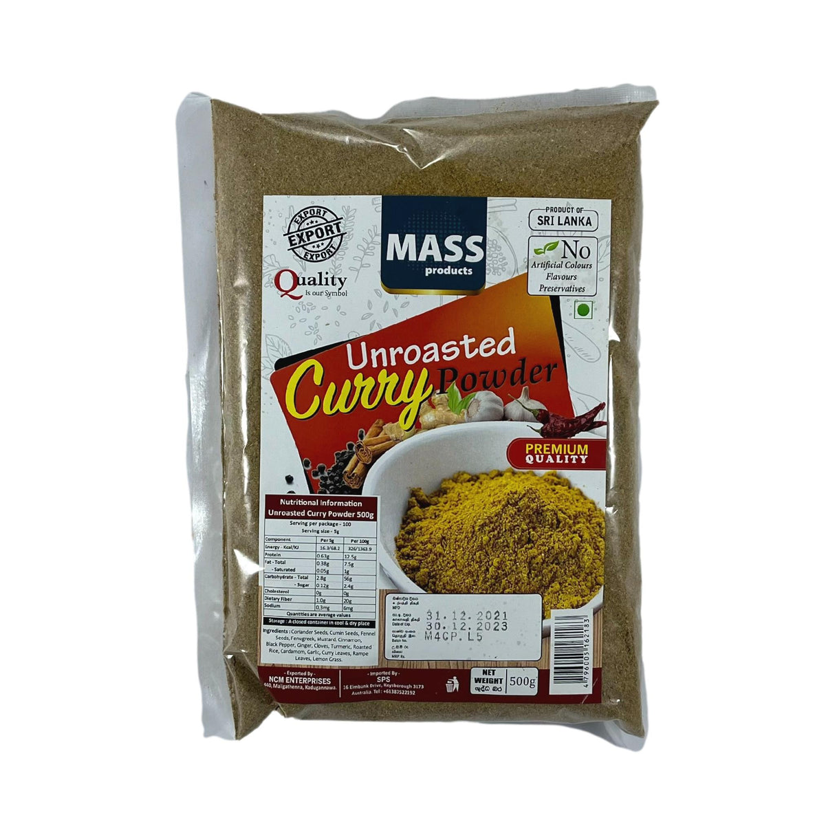 Mass Unroasted Curry Powder (Packet) 500g