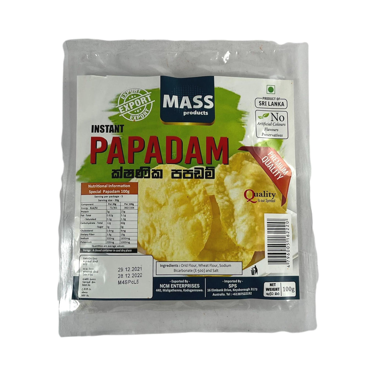 Mass Instant Papadam 100g